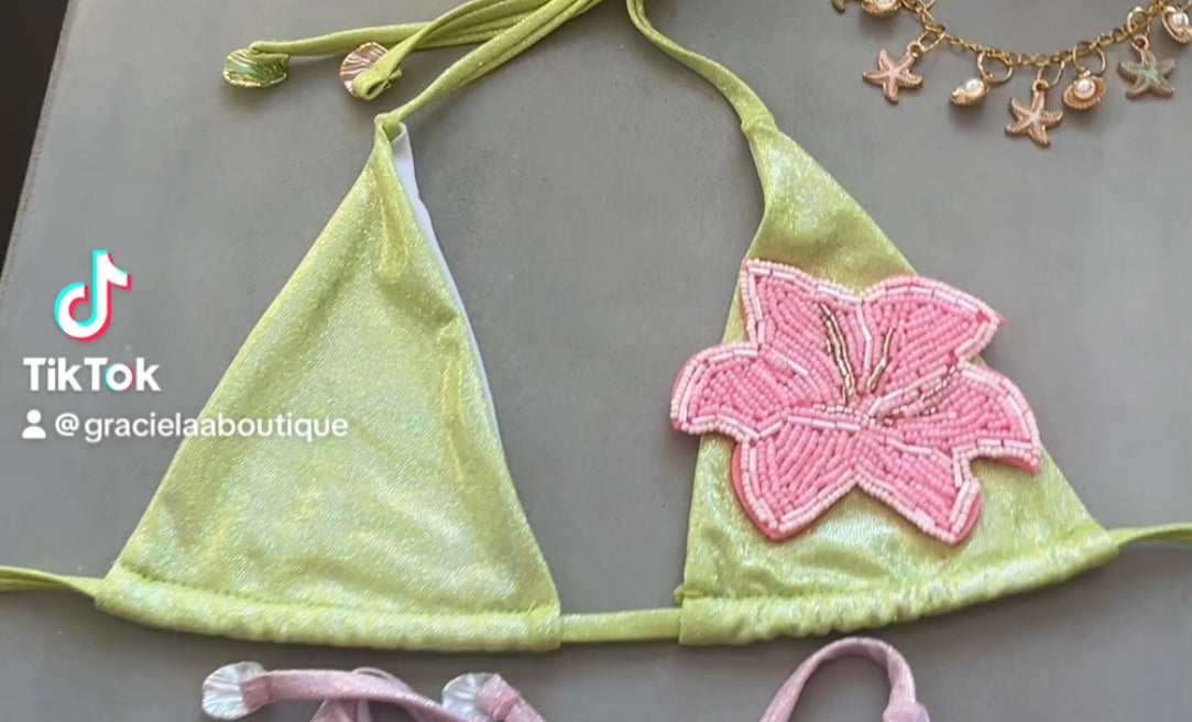 Matcha beaded flora Micro & standard bikinis