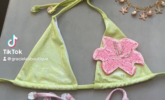 Matcha beaded flora Micro & standard bikinis