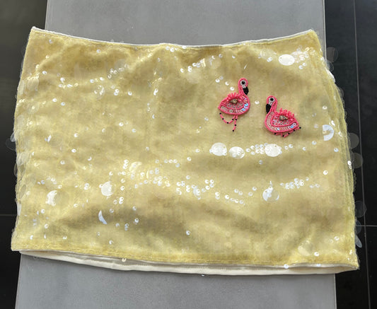 Yellow beaded flamingos sequin skort