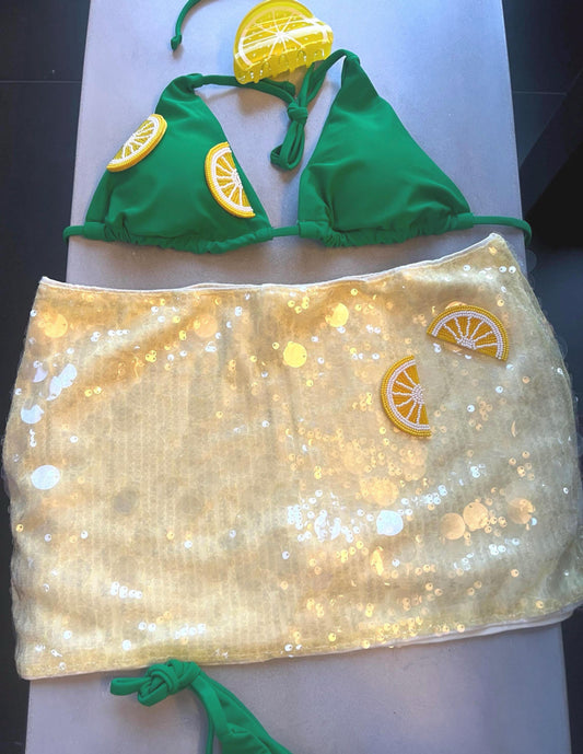 Yellow lemons sequin skort