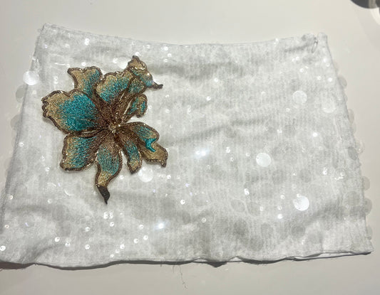 White teal blossom sequin skort