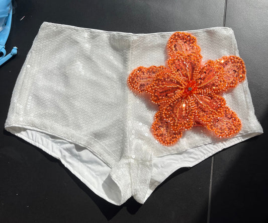 White Orange Gracie sequin shorts ONLY