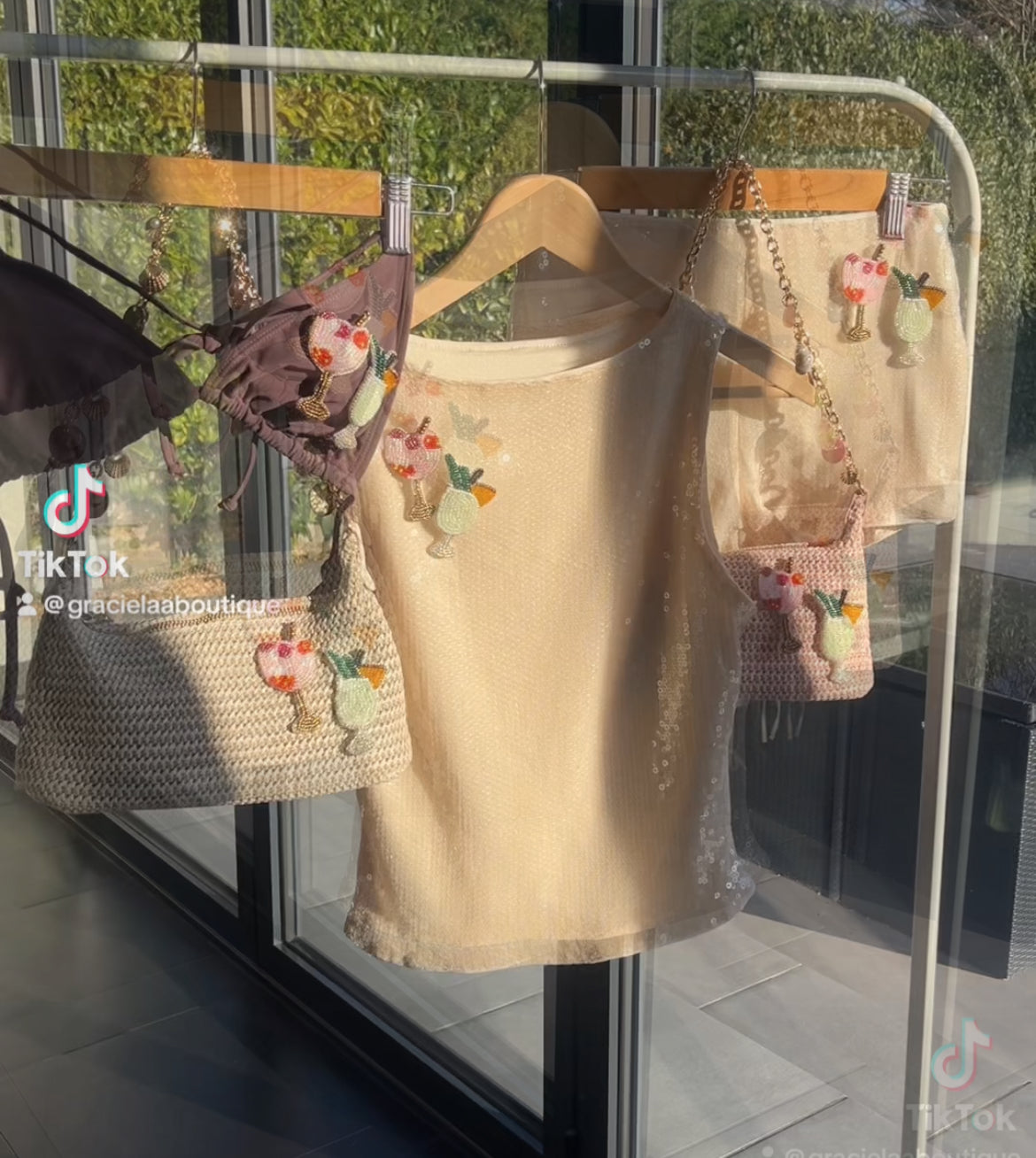 Beige beaded cocktails sequin Tank top ONLY