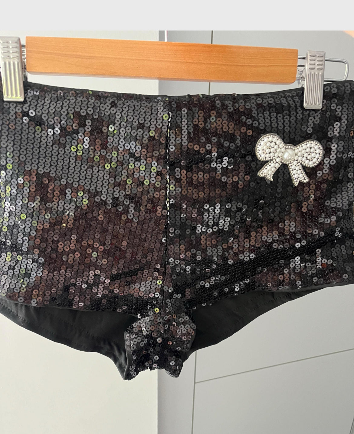 Black pearl bow sequin shorts ONLY