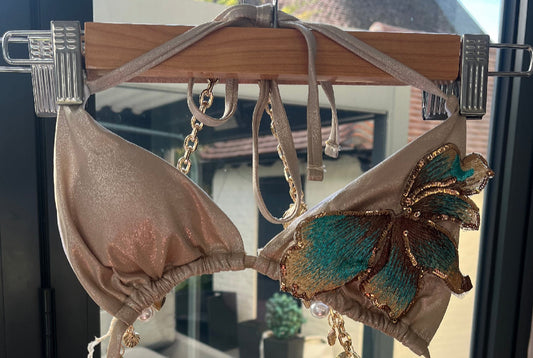 Beige teal blossom bikini