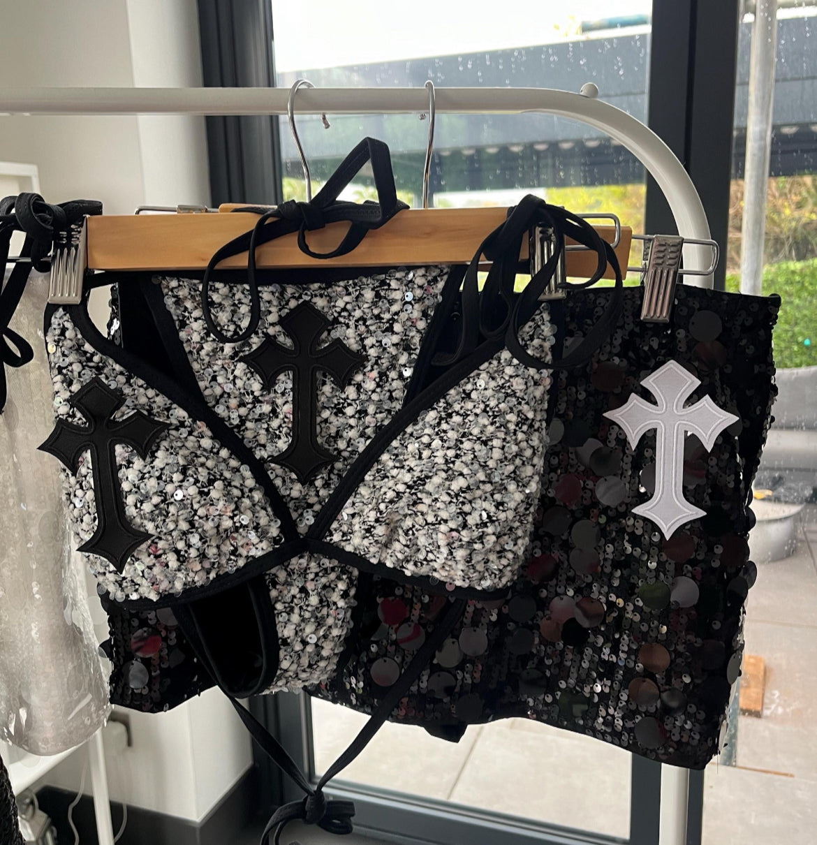 Black / white cross sequin skort