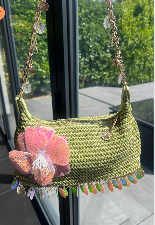 Matcha sequin flora charm bag