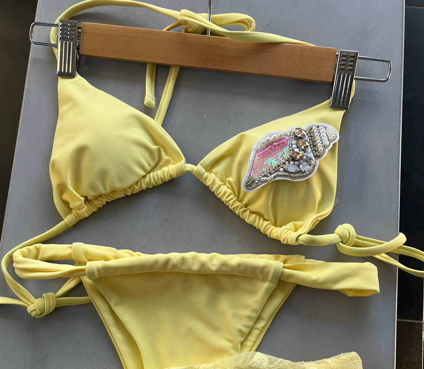 Yellow beaded shell bikini