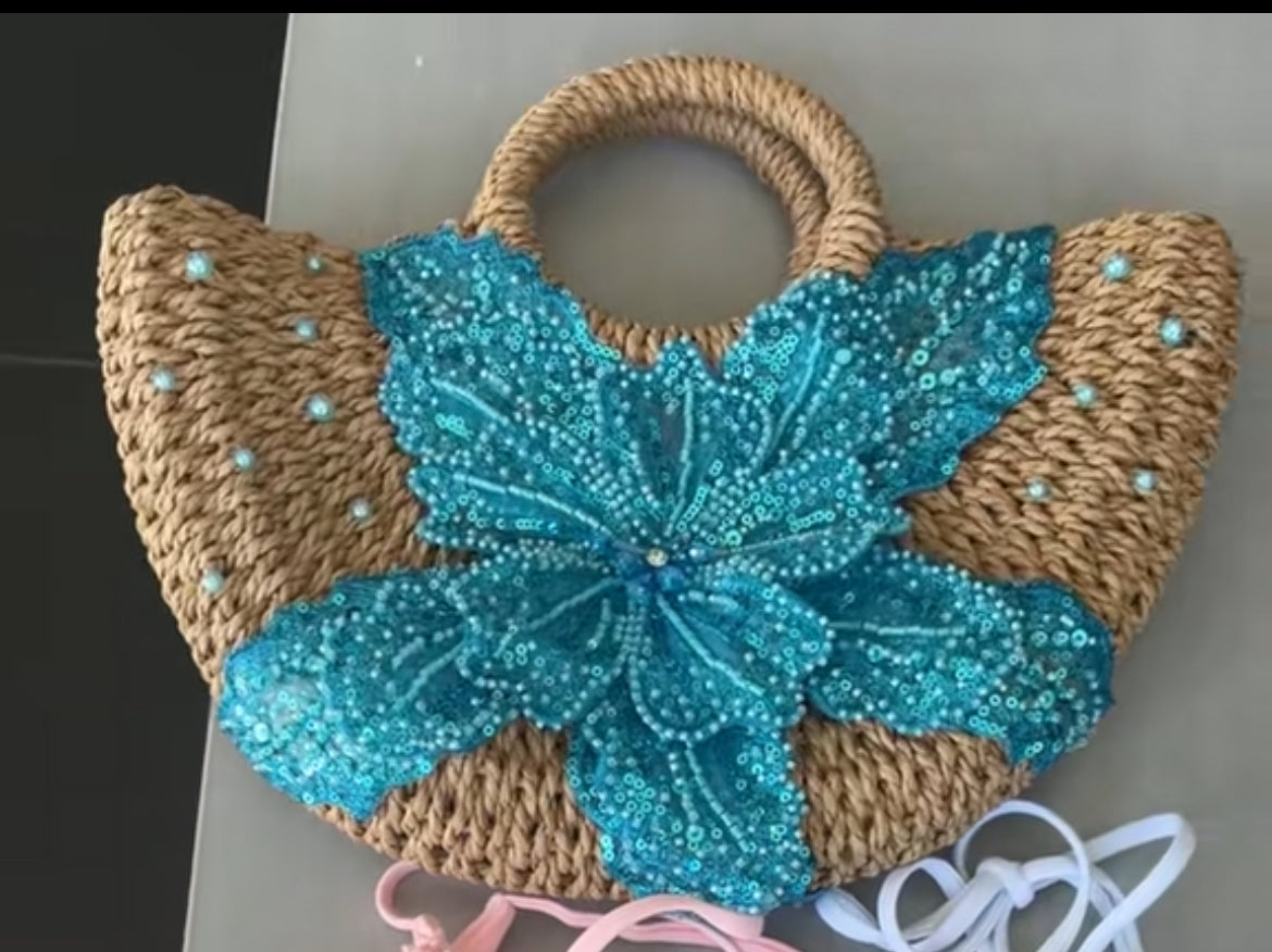 Pearled blue Gracie beach bag
