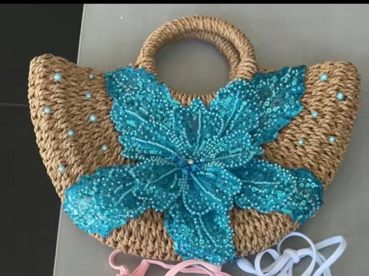 Pearled blue Gracie beach bag