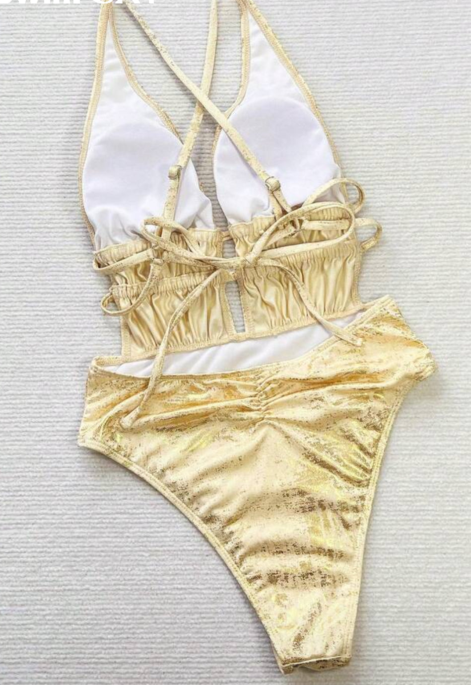 Beige Red blossom One piece swimsuit