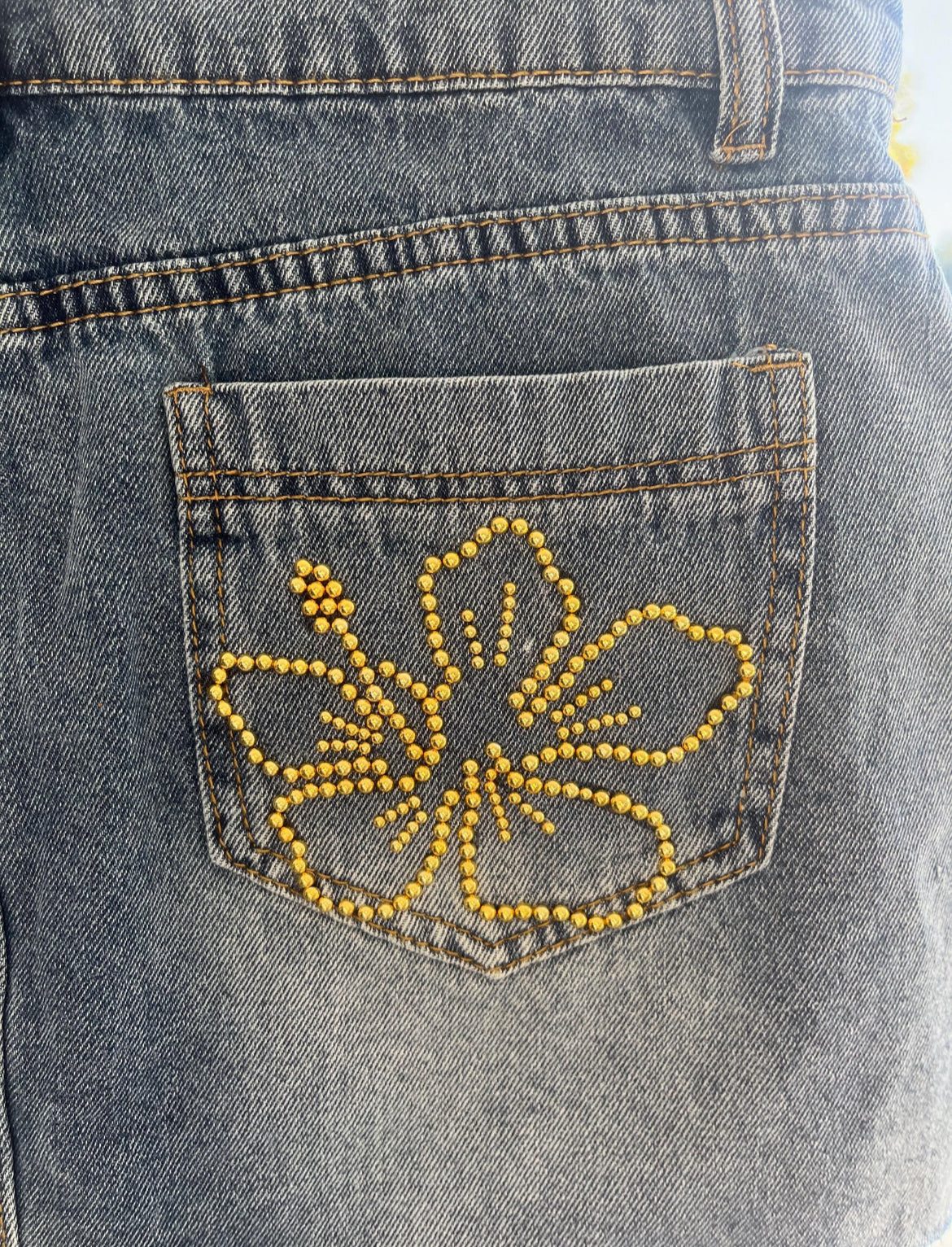 Hibiscus hand beaded denim skirt