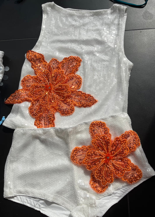 White Orange Gracie sequin tank n shorts SET