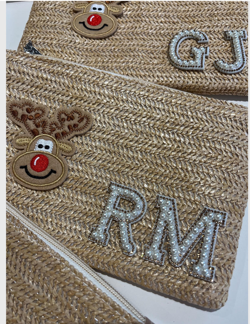 Christmas reindeer personalised clutch / pouch