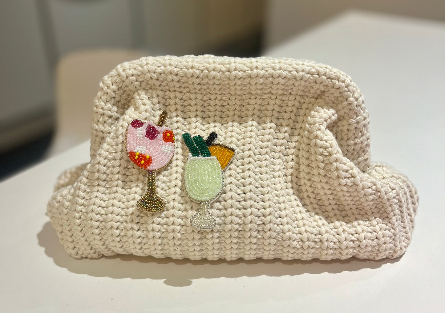 Crème beaded cocktails clutch bag