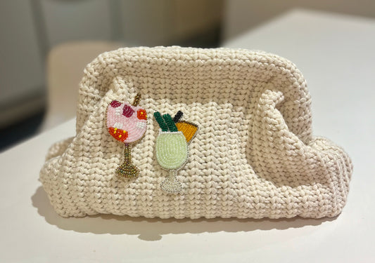 Crème beaded cocktails clutch bag