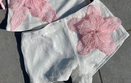 White/pink Gracie sequin shorts ONLY