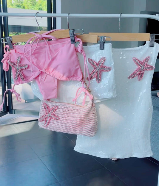 White / pink Gem starfish Tank & shorts SET