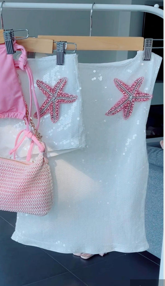White / pink Gem starfish Tank top ONLY
