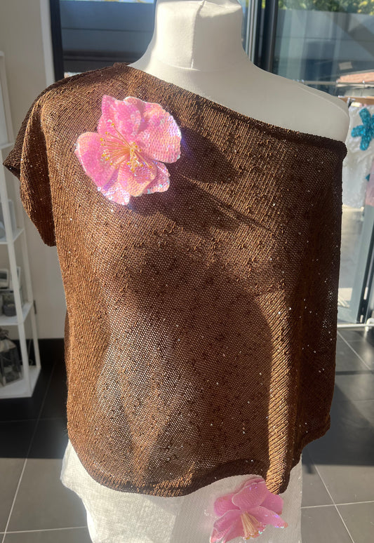 Brown pink flora poncho cover up