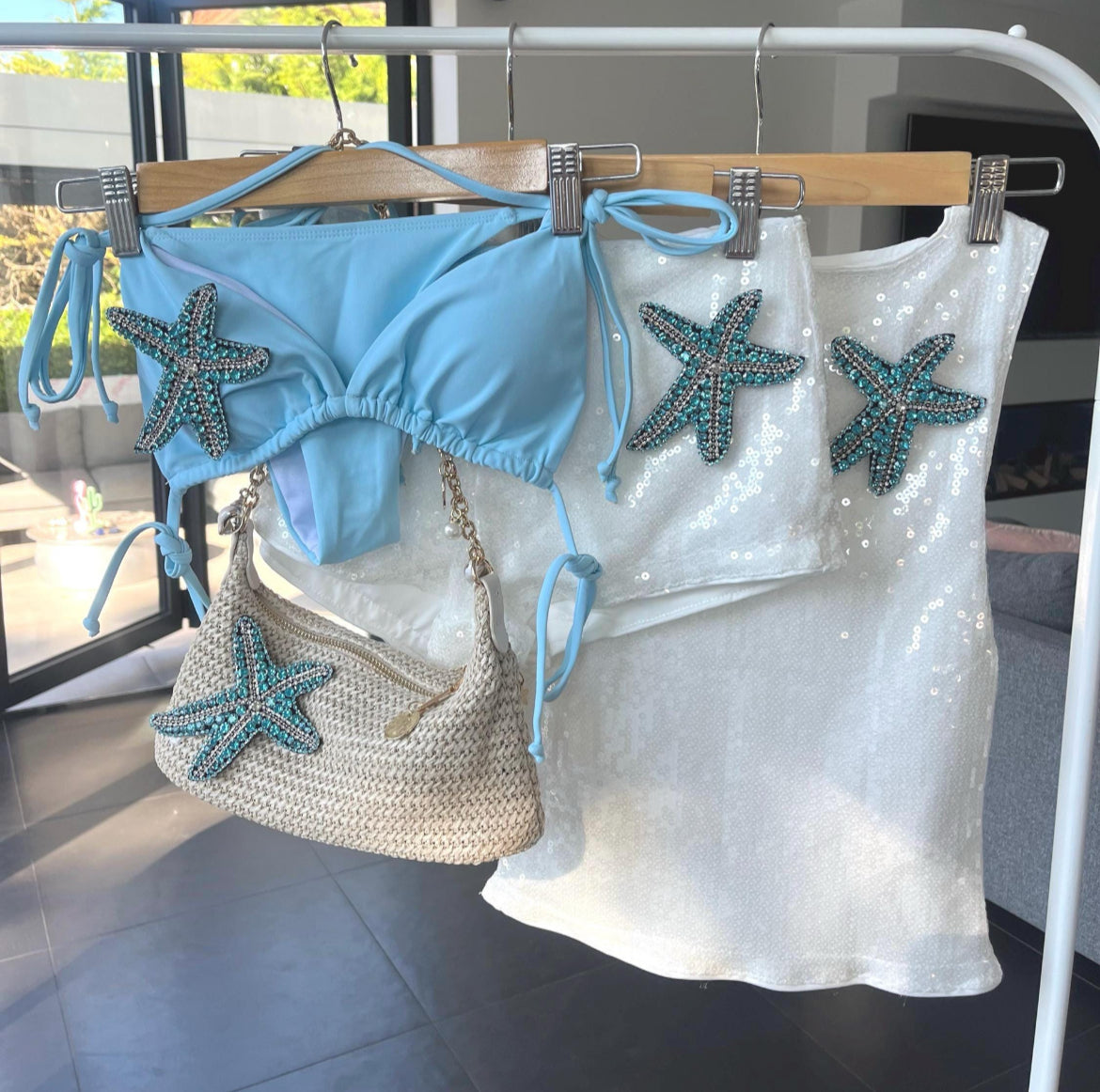 White / blue Gem starfish Tank top ONLY