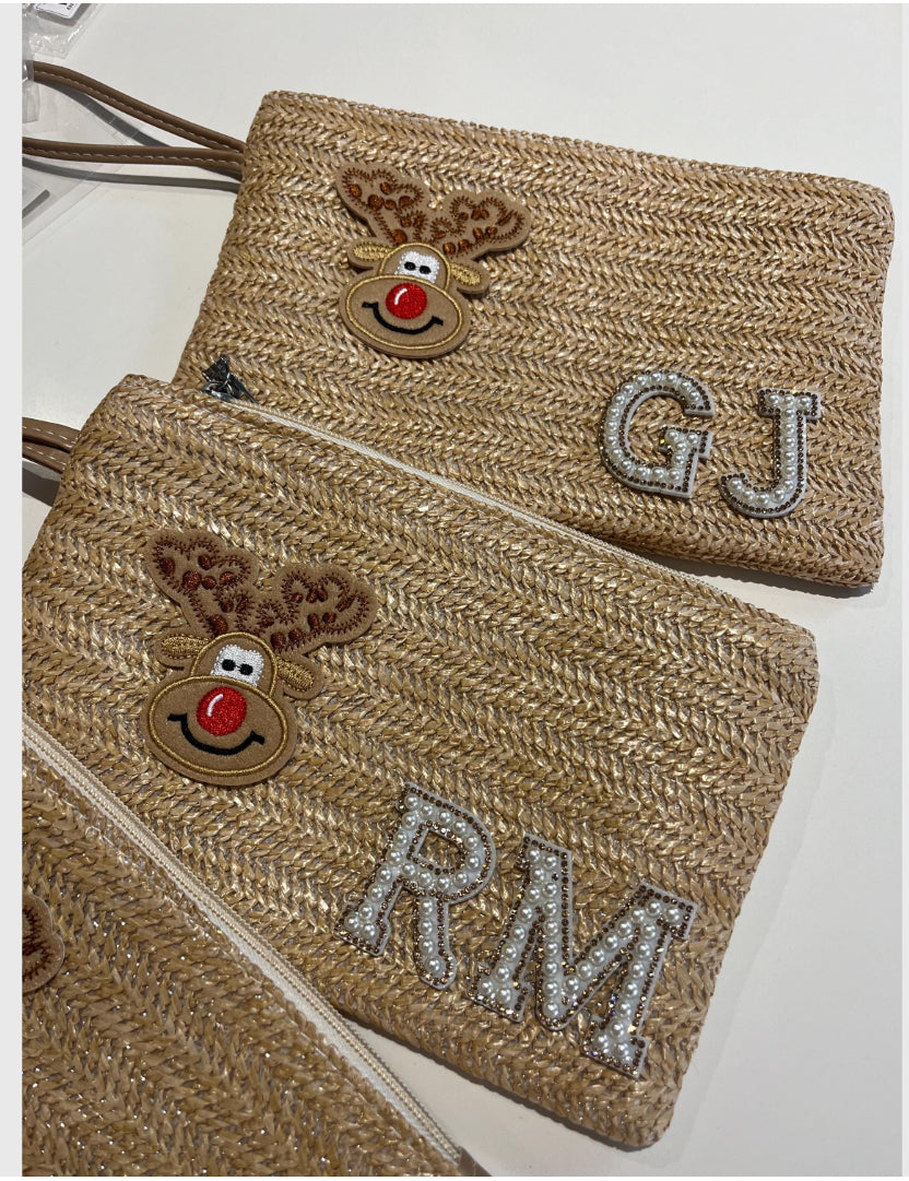 Christmas reindeer personalised clutch / pouch