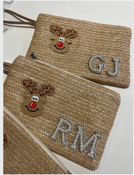 Christmas reindeer personalised clutch / pouch