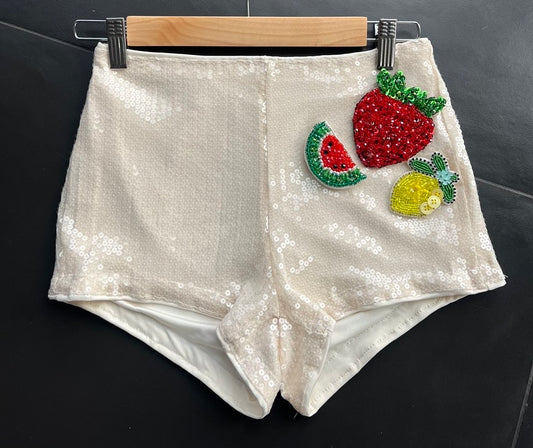 Beige beaded summer fruits sequin shorts ONLY