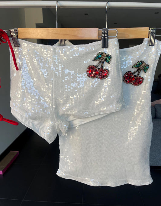White Gem cherry Tank & shorts SET
