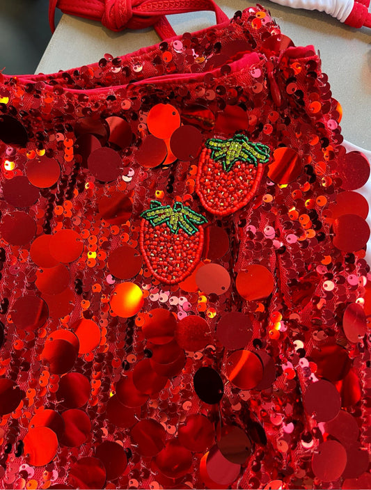 Red double strawberry sequin skort