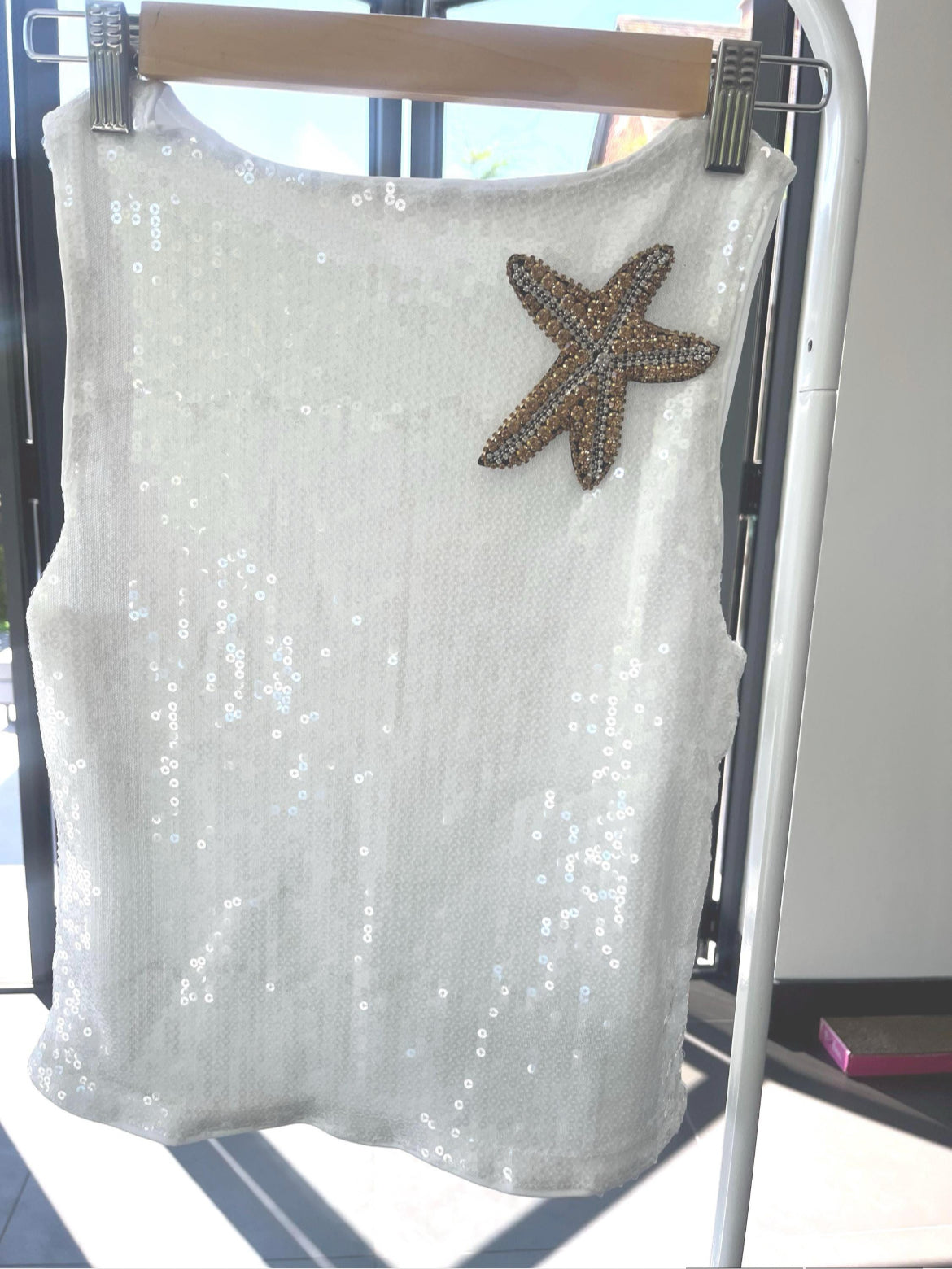 White / gold Gem starfish Tank & shorts SET
