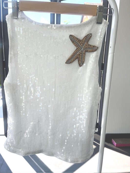 White / gold Gem starfish Tank top ONLY