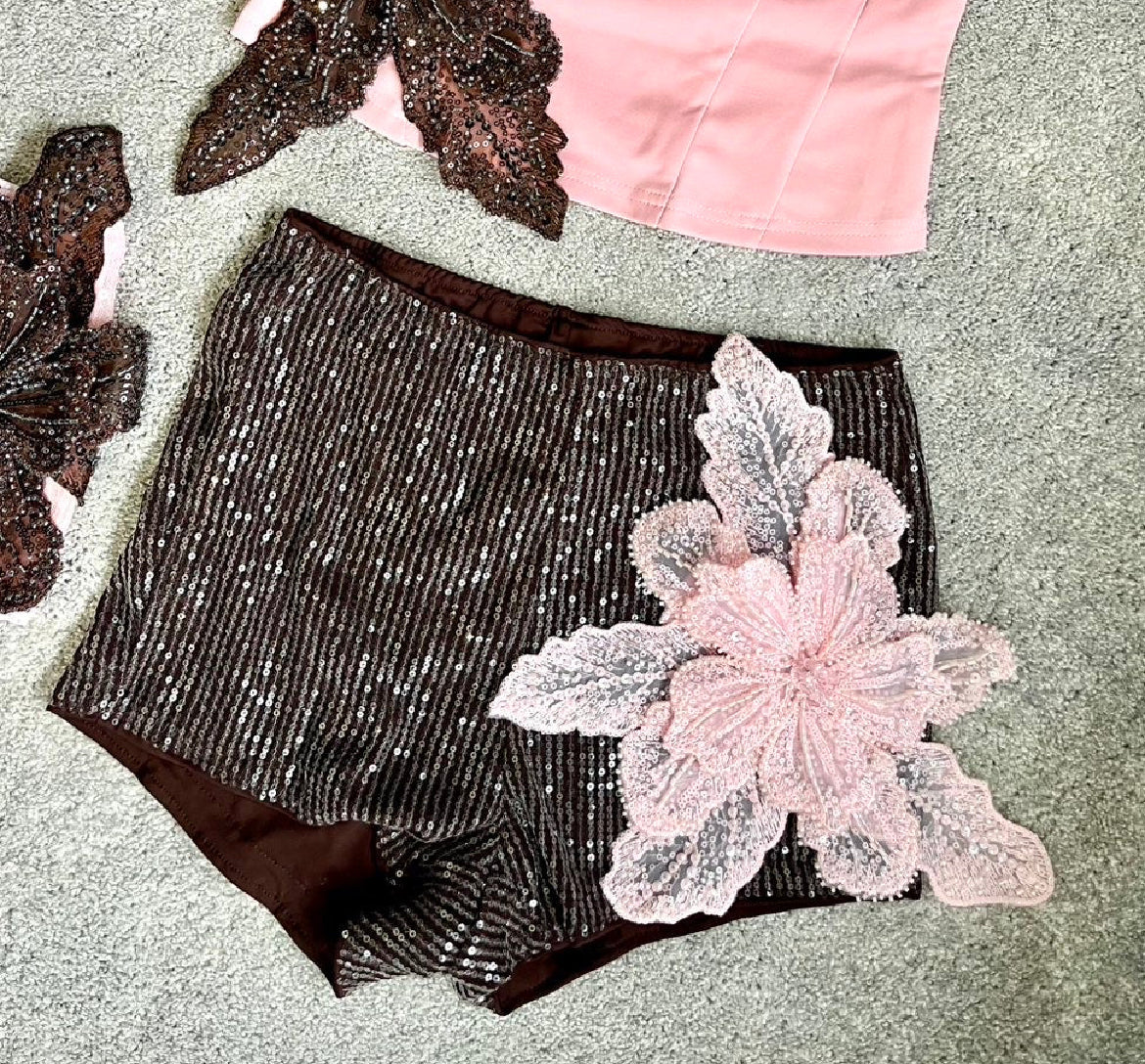 Brown /pink Solo Gracie sequin shorts
