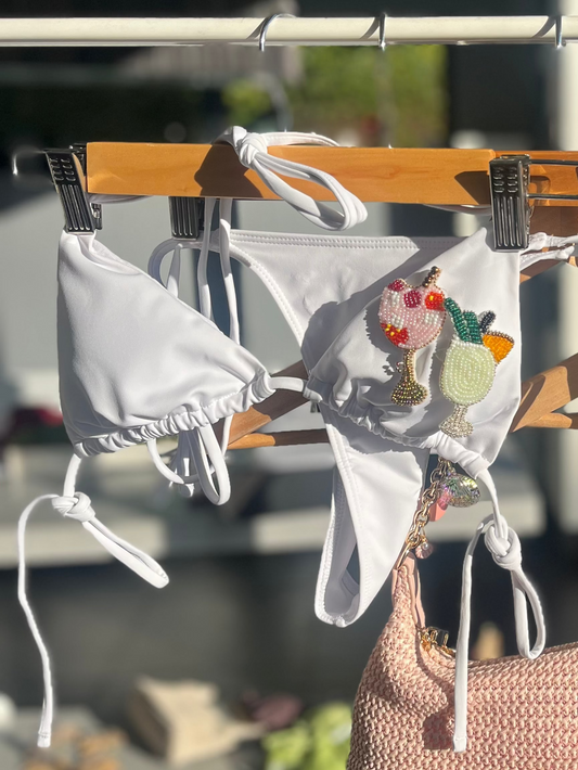 White beaded cocktails bikini