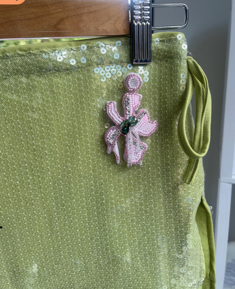 Matcha beaded flora sequin Skirt