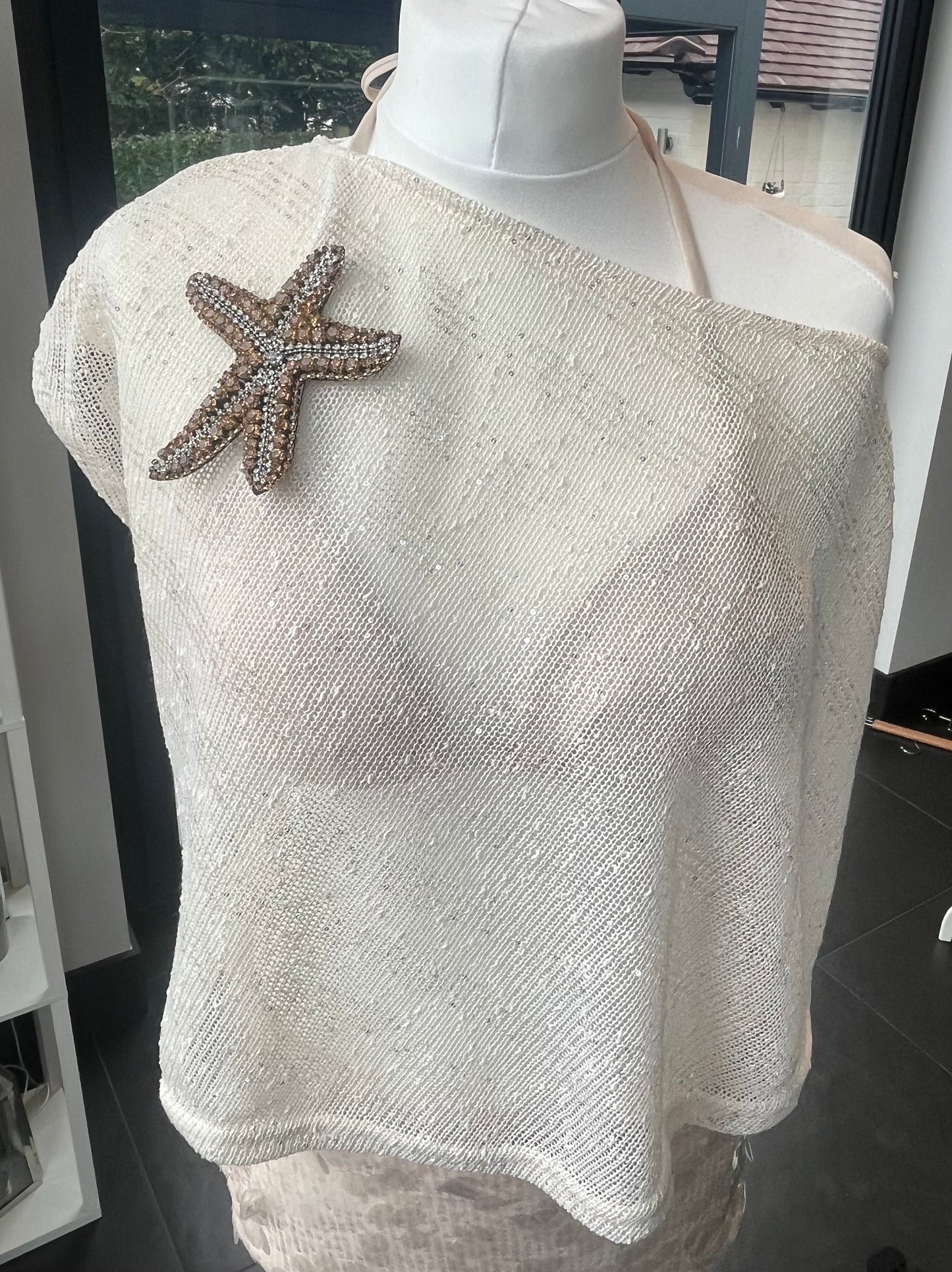 Beige Gold Gem starfish poncho cover up