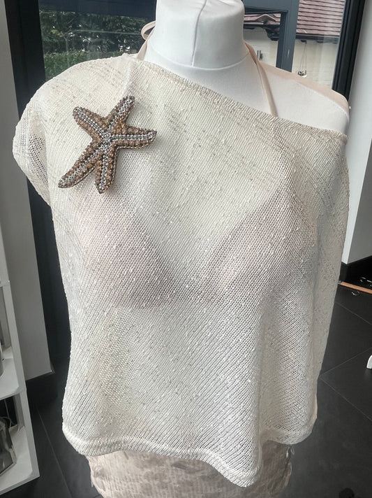 Beige Gold Gem starfish poncho cover up