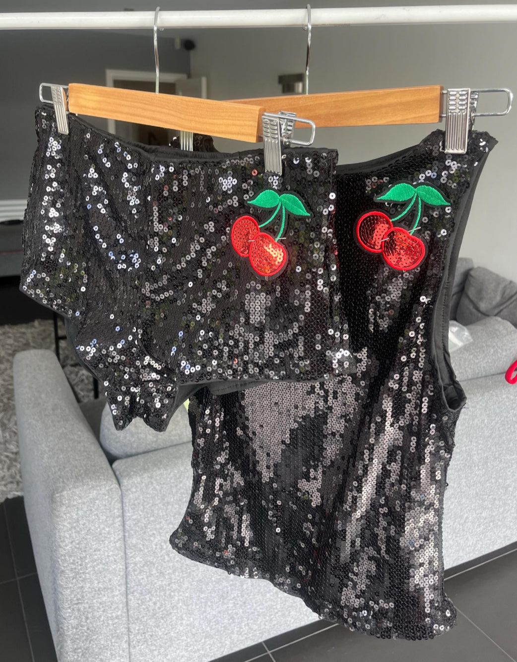 Black sequin cherry tank top ONLY