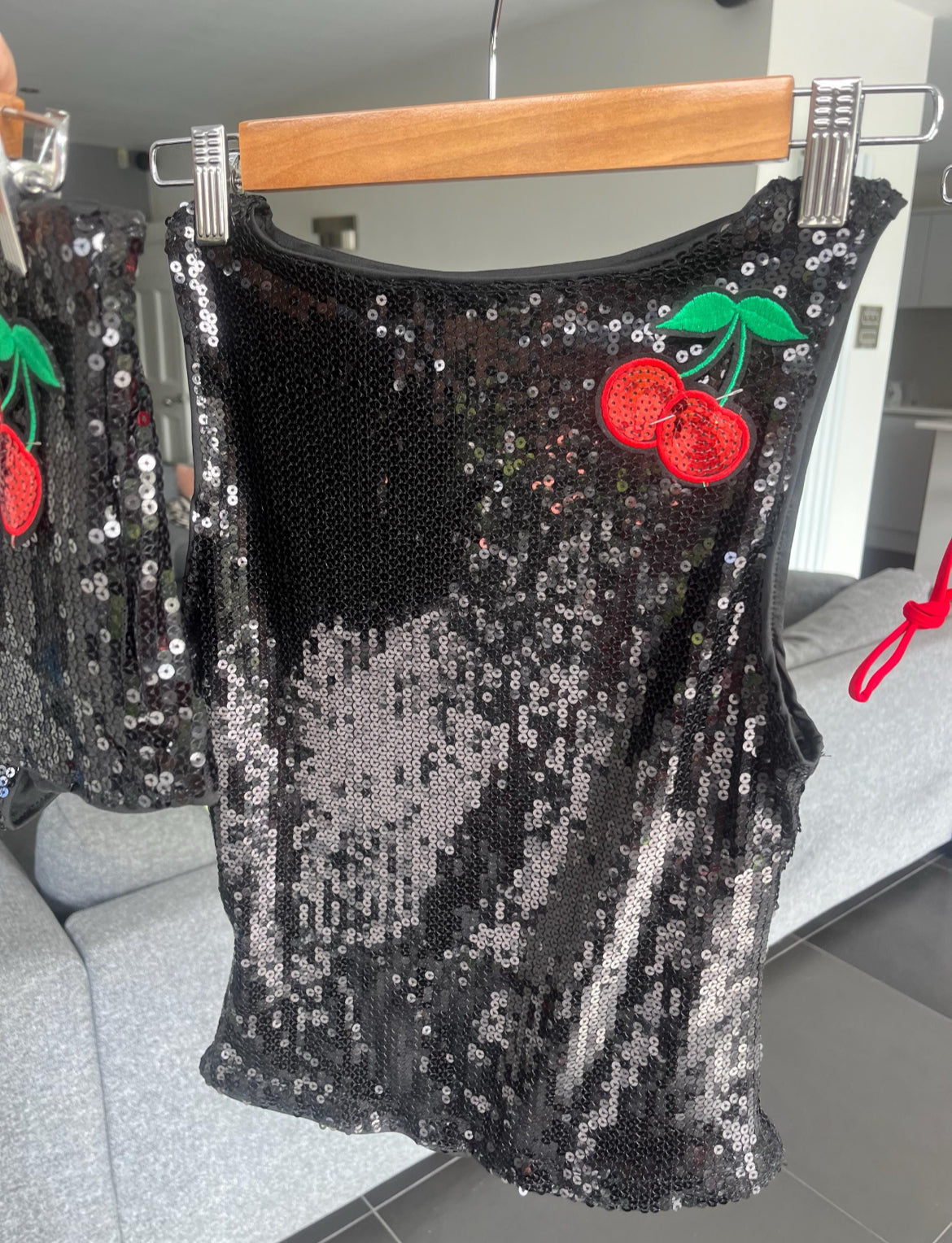 Black sequin cherry tank top ONLY