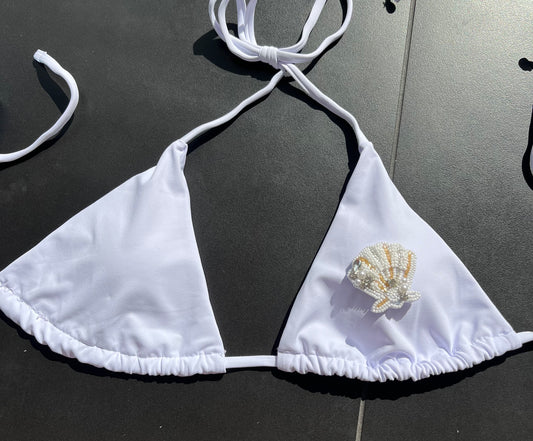 White Beaded seashells bikini