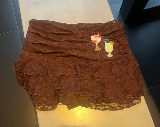 Coco brown beaded cocktails lace skort
