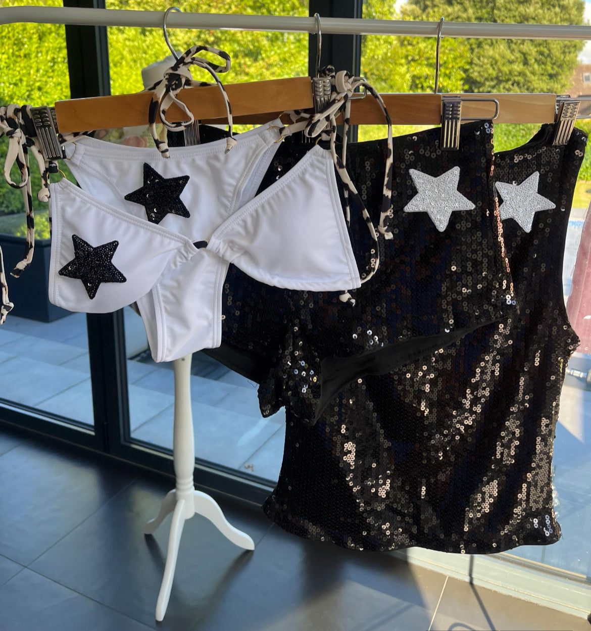 Black / white star sequin Tank & shorts SET