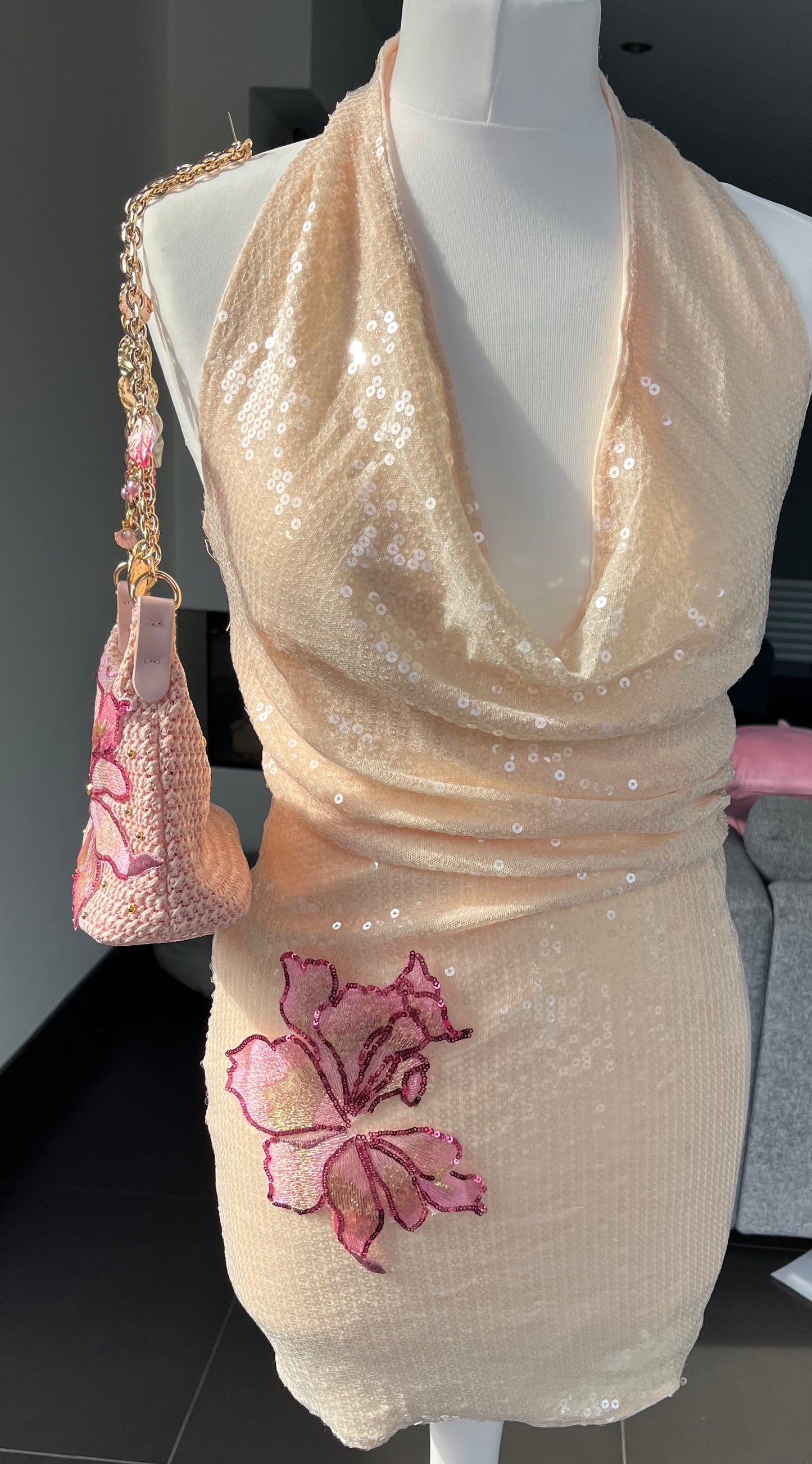 Beige Candy blossom sequin dress
