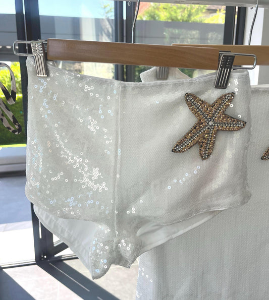 White / gold Gem starfish Shorts ONLY