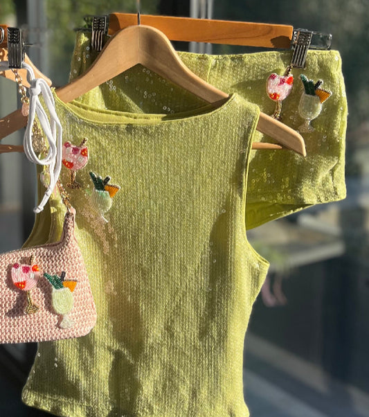 Matcha beaded cocktails tank & shorts SET