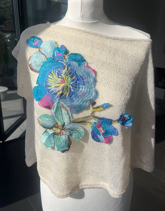 Beige blue Rosalia poncho cover up