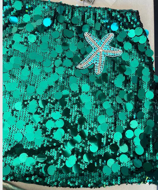Teal / blue Gem starfish sequin skirt