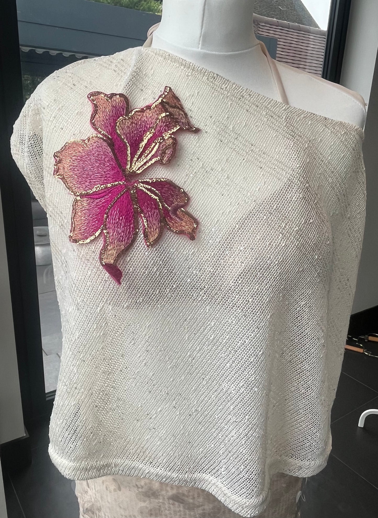 Beige Pink blossom poncho cover up
