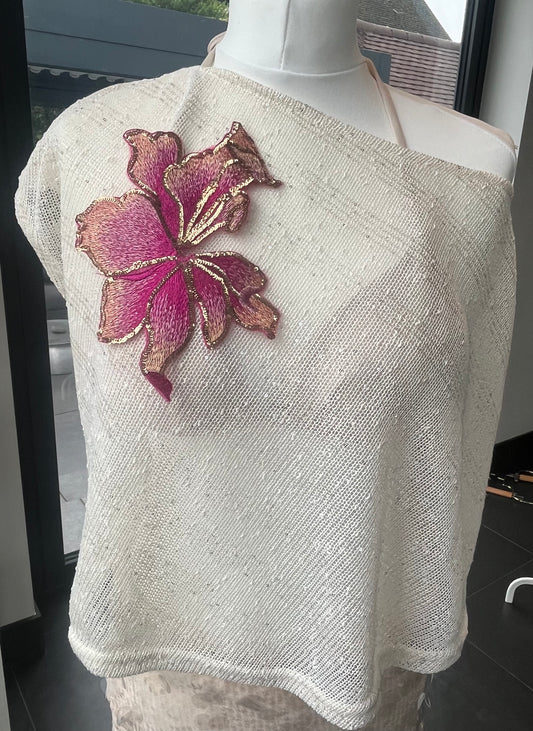 Beige Pink blossom poncho cover up
