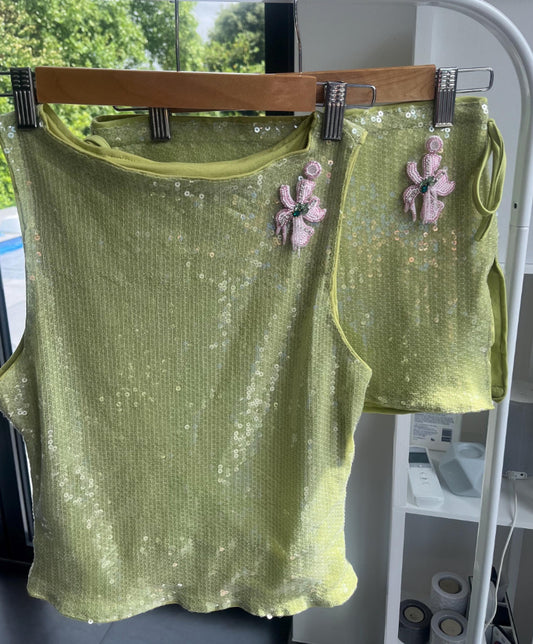 Matcha beaded flora Tank top ONLY